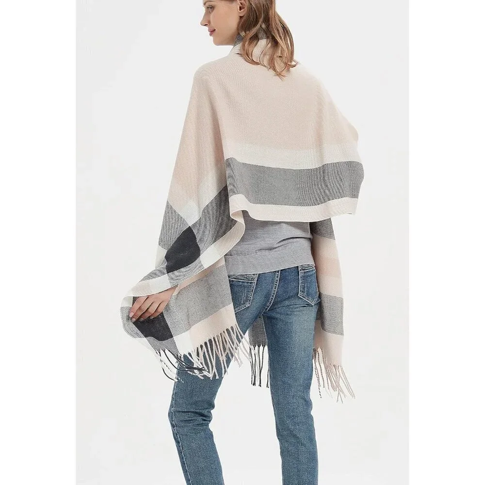 Women's Grey Pink Fashion Long Shawl Big Grid Winter Warm Lattice Large Scarf